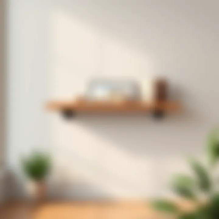 Minimalist floating shelf with decorative items