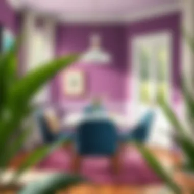 A cozy dining area enhanced with rich purple wall paint