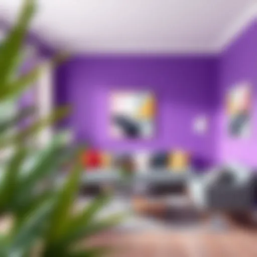 Vibrant purple walls in a modern living room setting