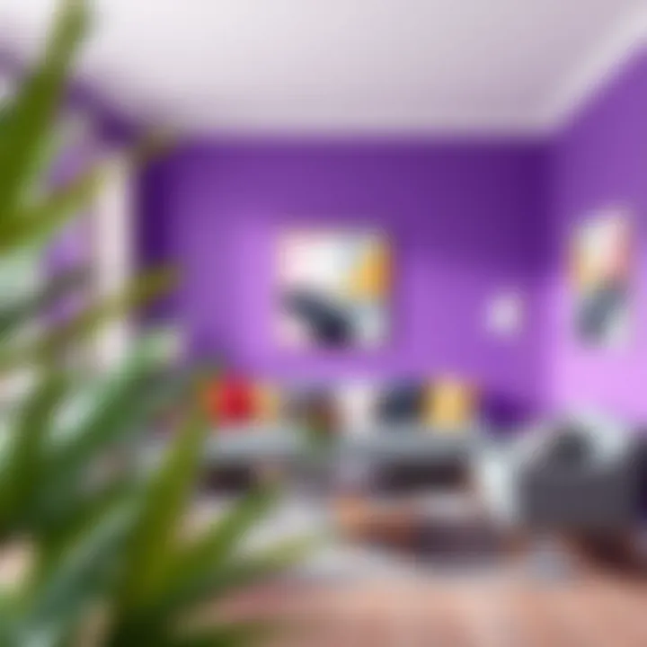 Vibrant purple walls in a modern living room setting