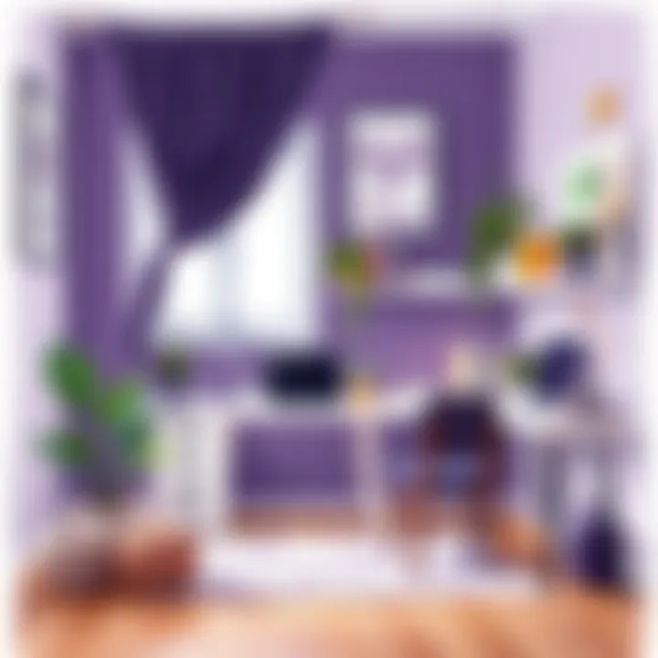 Stylish workspace featuring deep purple tones and decor