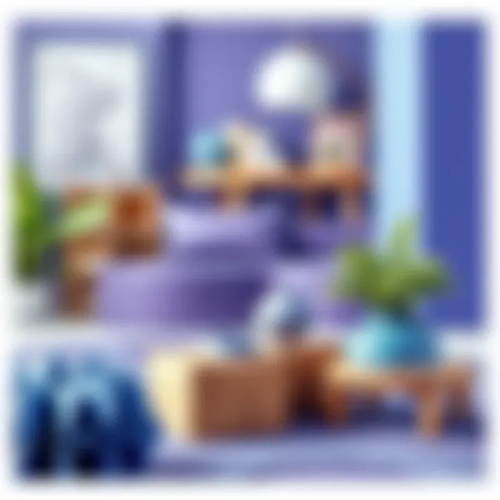 A close-up view of a design project incorporating purple and blue shades, illustrating their aesthetic appeal in modern design.