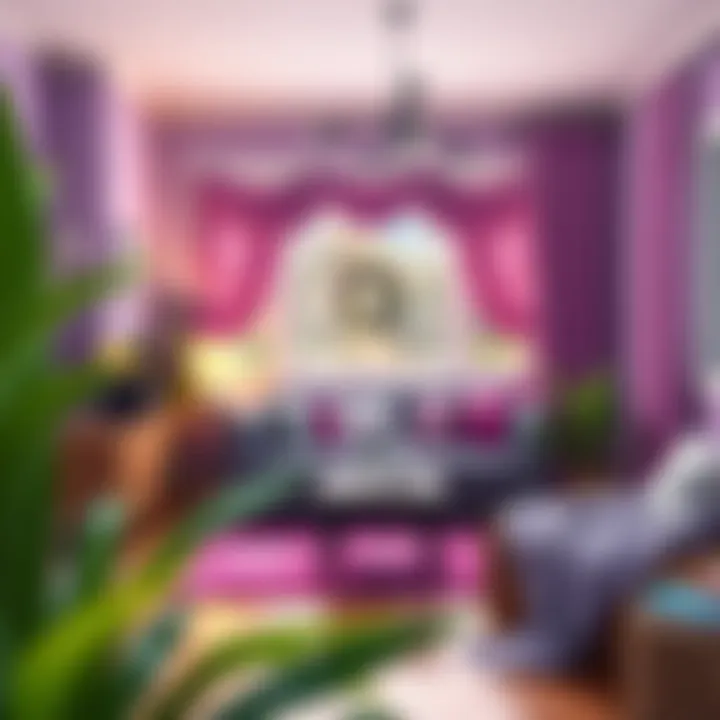 A cozy room decorated with purple accents