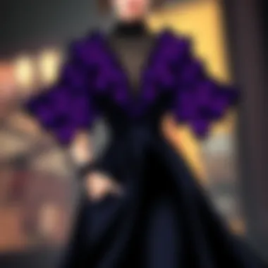 A creative fashion ensemble featuring a stunning purple and black combination