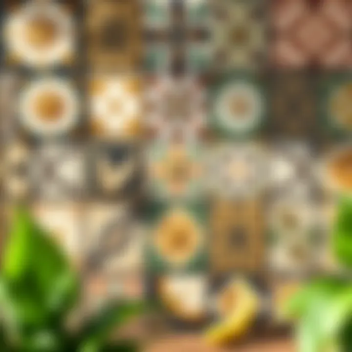 Artistic Kitchen Tile Patterns Artistic arrangement of kitchen tiles demonstrating unique patterns and visual appeal.