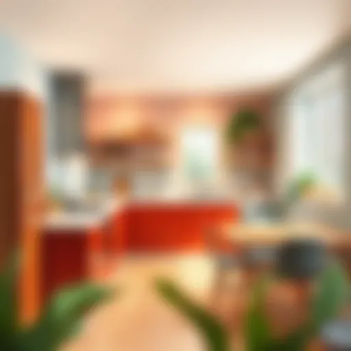 A modern kitchen showcasing a blend of warm and cool color palettes