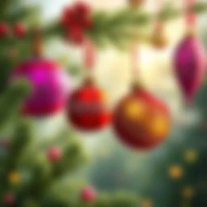 Handcrafted colorful baubles hanging on a tree