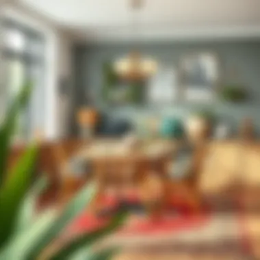 Dining area featuring eclectic furniture and artistic elements