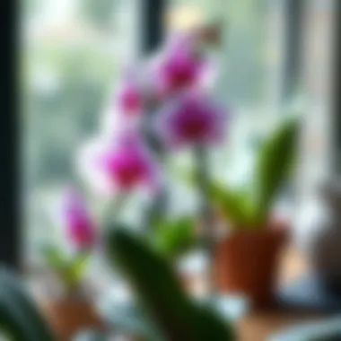 A lush orchid plant showcasing proper watering technique.