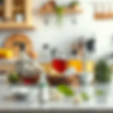 Natural cleaning ingredients arranged on a kitchen countertop