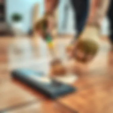 Applying repair solution on the floor