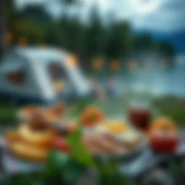 Delicious campsite breakfast layout with fresh ingredients