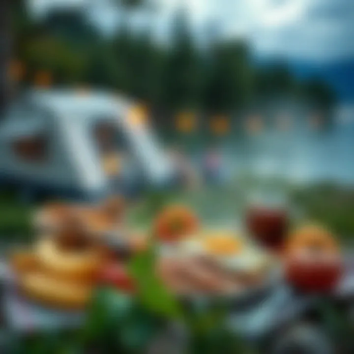 Delicious campsite breakfast layout with fresh ingredients