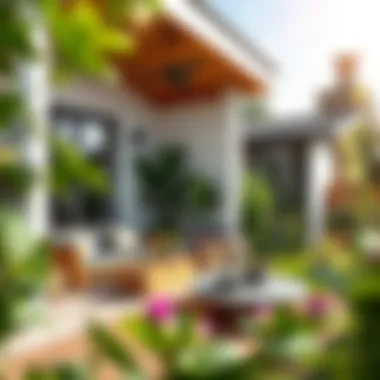 Outdoor Garden of a Stylish Prefabricated Home Stylish outdoor space of a prefabricated home with garden