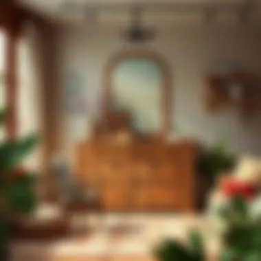 Cozy interior featuring a rustic dresser as a focal point in the room