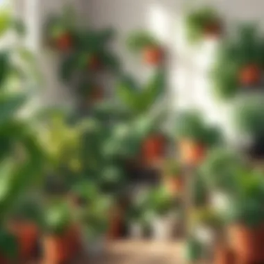 A well-lit corner of a room filled with various types of houseplants