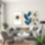 Elegant wall art arrangement in a modern living room
