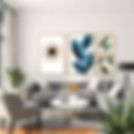 Elegant wall art arrangement in a modern living room