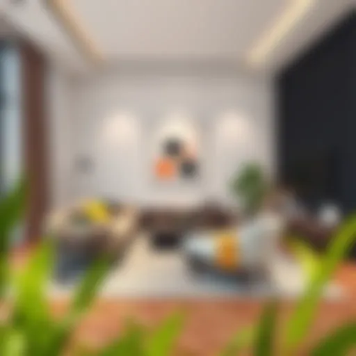 A modern living room design showcasing sleek furniture and minimalistic decor.