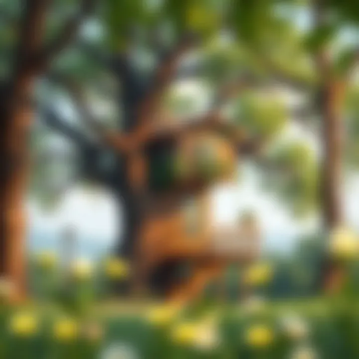 Serene Treehouse in Nature A serene outdoor view of a treehouse in a tranquil setting