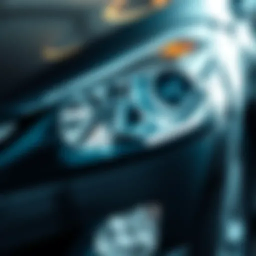 A close-up of clear car headlights before cleaning