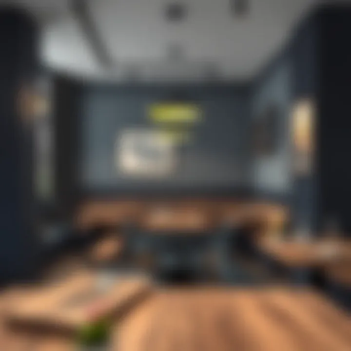 Artistic use of black matte paint in a trendy cafe interior