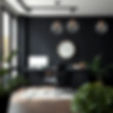 Stylish black matte accent wall in a contemporary office