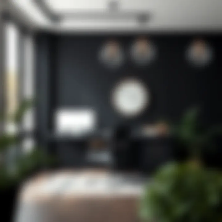 Stylish black matte accent wall in a contemporary office