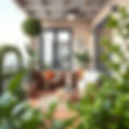 Stylish small balcony design with functional furniture and greenery