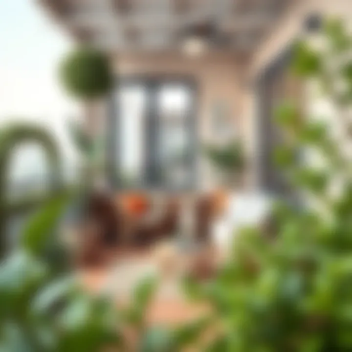 Stylish small balcony design with functional furniture and greenery