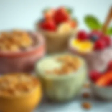 An assortment of smoothie bowls topped with nuts and seeds