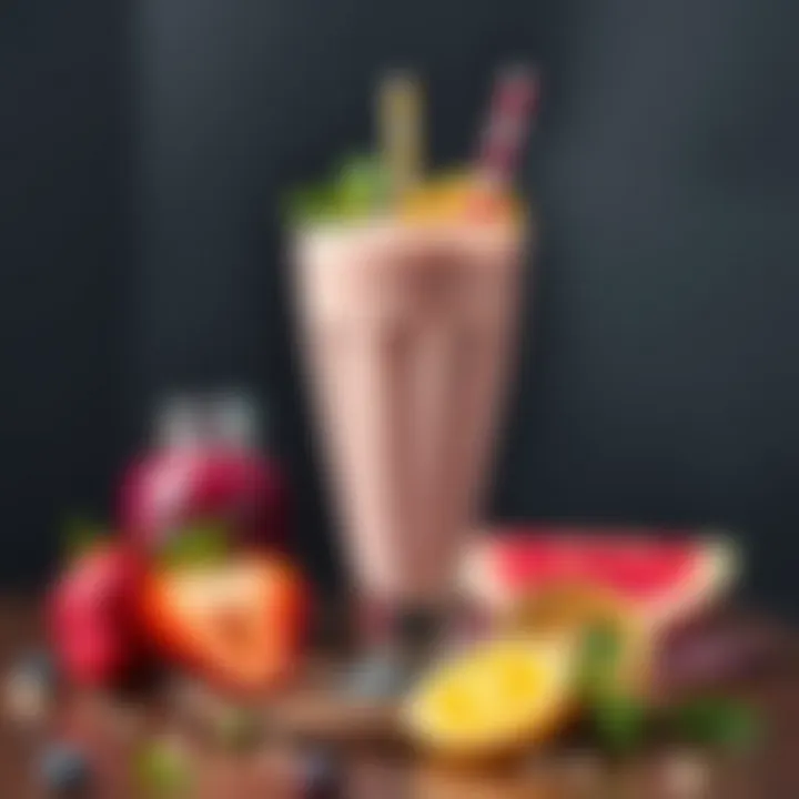 A close-up of a delicious smoothie in a glass with a colorful garnish