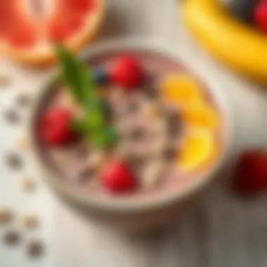 Smoothie bowl garnished with fresh fruits and seeds