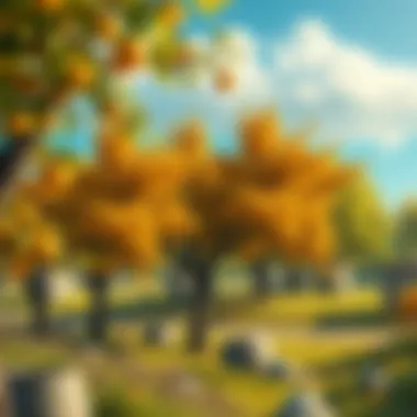 A picturesque landscape showcasing a thriving autumn orchard