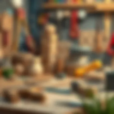 A creative workspace showcasing particle board crafting tools