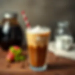 Frothy cold coffee in a glass