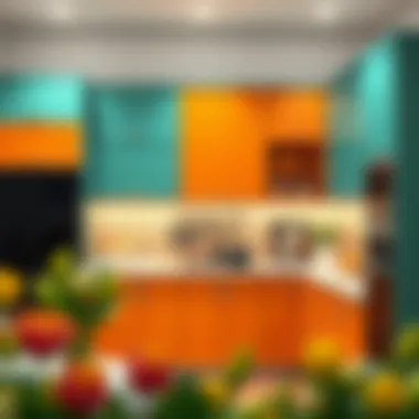 Aesthetic Appeal of Color Colorful modern cabinets that enhance kitchen aesthetics.