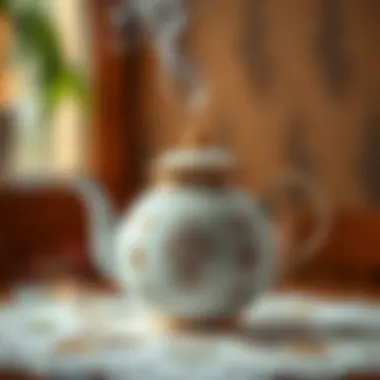 An elegant teapot with steam rising