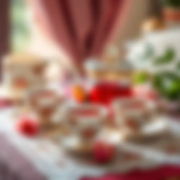 Elegant tea presentation with delicate teacups and teapot