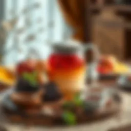 A serene tea setup showcasing a beautiful teapot with loose leaf tea and fresh ingredients.