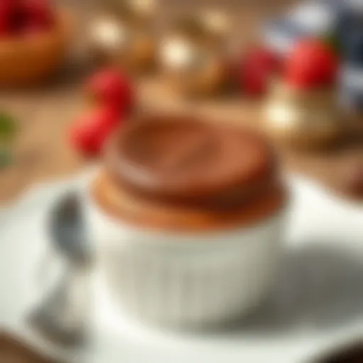 Delicious chocolate soufflé in a ramekin