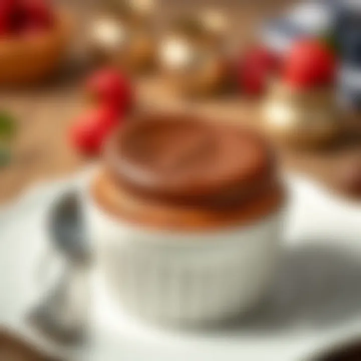 Delicious chocolate soufflé in a ramekin
