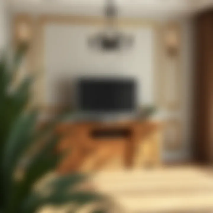 Elegant Setting Featuring a Classic Wooden Unit Classic wooden television unit in an elegant setting