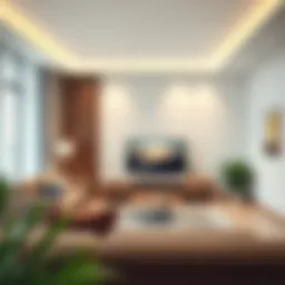 Modern television unit integrated into a contemporary living room design