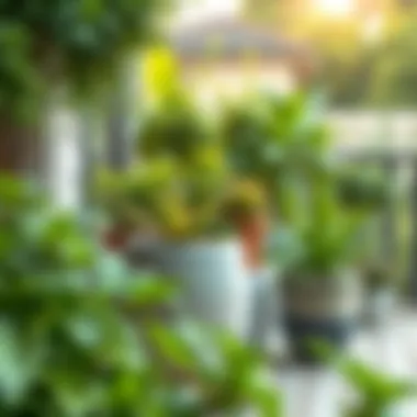 Lush Greenery on the Terrace Lush greenery and creative pot arrangement