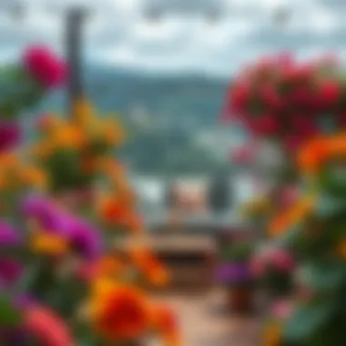 Cozy Terrace Seating Surrounded by Flowers A cozy seating area on a terrace surrounded by vibrant flowers