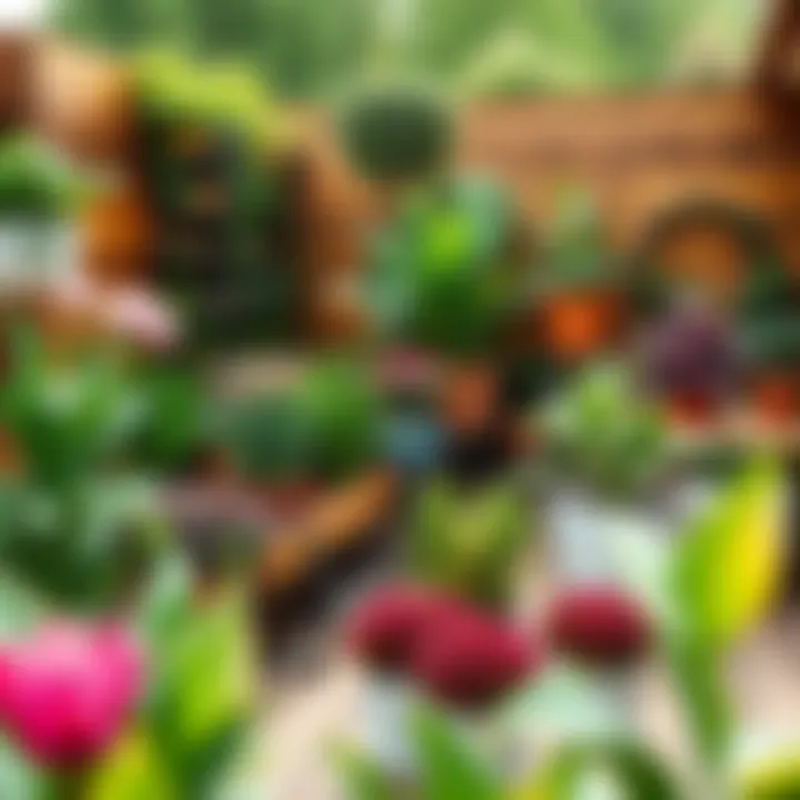 Diverse Plant Arrangements on a Terrace A well-organized terrace showcasing various plant arrangements