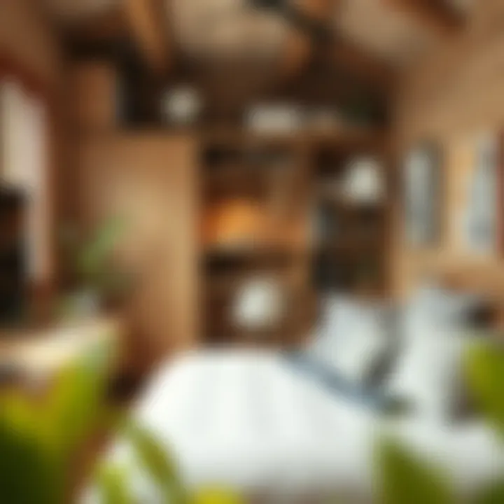 Stylishly organized tiny bedroom with multifunctional furniture