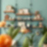 Artistic display of wall shelves with various decorative items