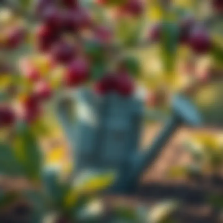 Watering can used for plum tree irrigation